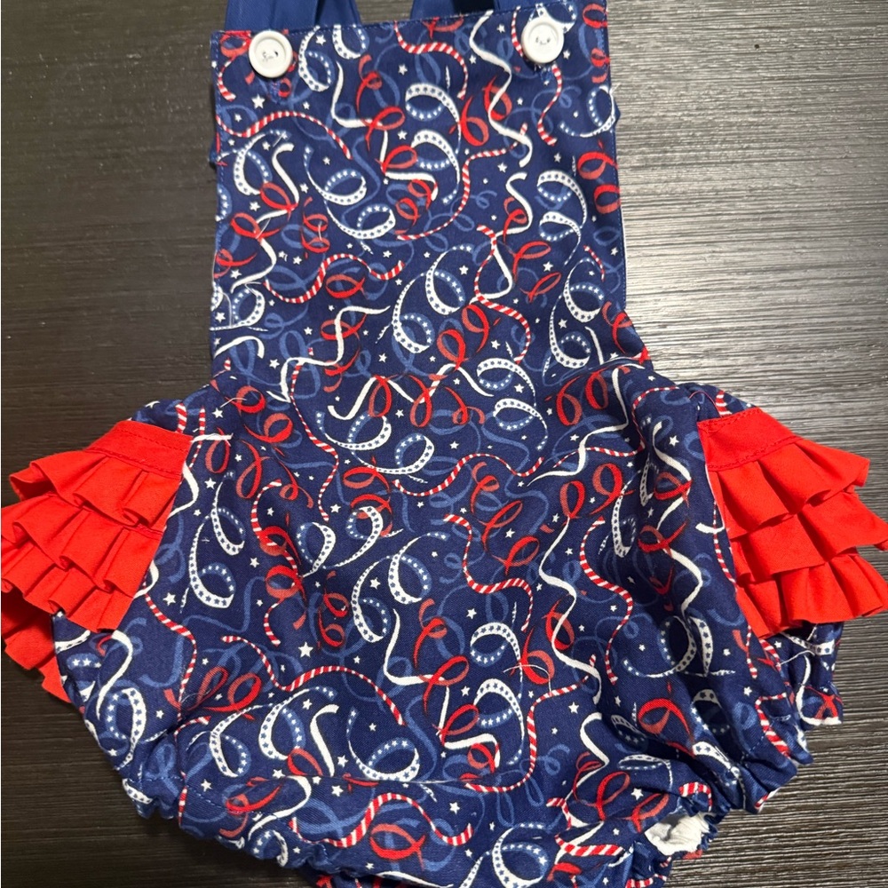 Blue and Red Diaper Cover with Ruffle Accents